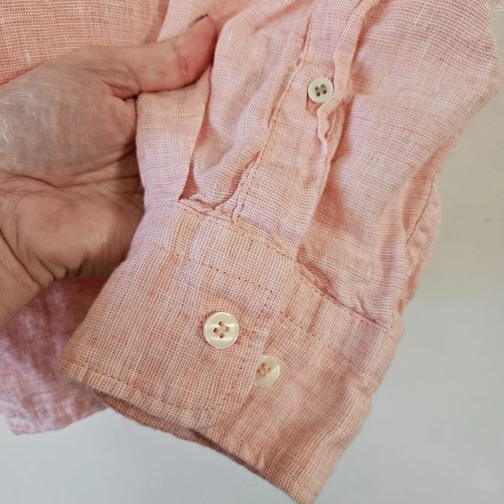 Coral Cremieux Luxury 100% Linen Button Down Knit Coastal Summer XXL